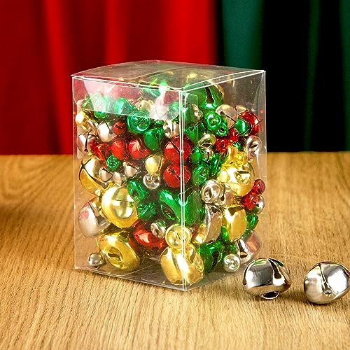 Shindel 250PCS Jingle Bells Bulk, Jingle Bells for Crafts Colorful Christmas Bells 4 Assorted Sizes for DIY Craft Christmas Birthday Wedding