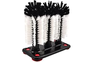 FUJIDENSO 3 Brush 7.5" High Bar Glass Washer with Suction Base for Sink Bar and Kitchen Top (3 Small Brushes), Water Bottle Beer Glass Wine Glass Cleaner Brush