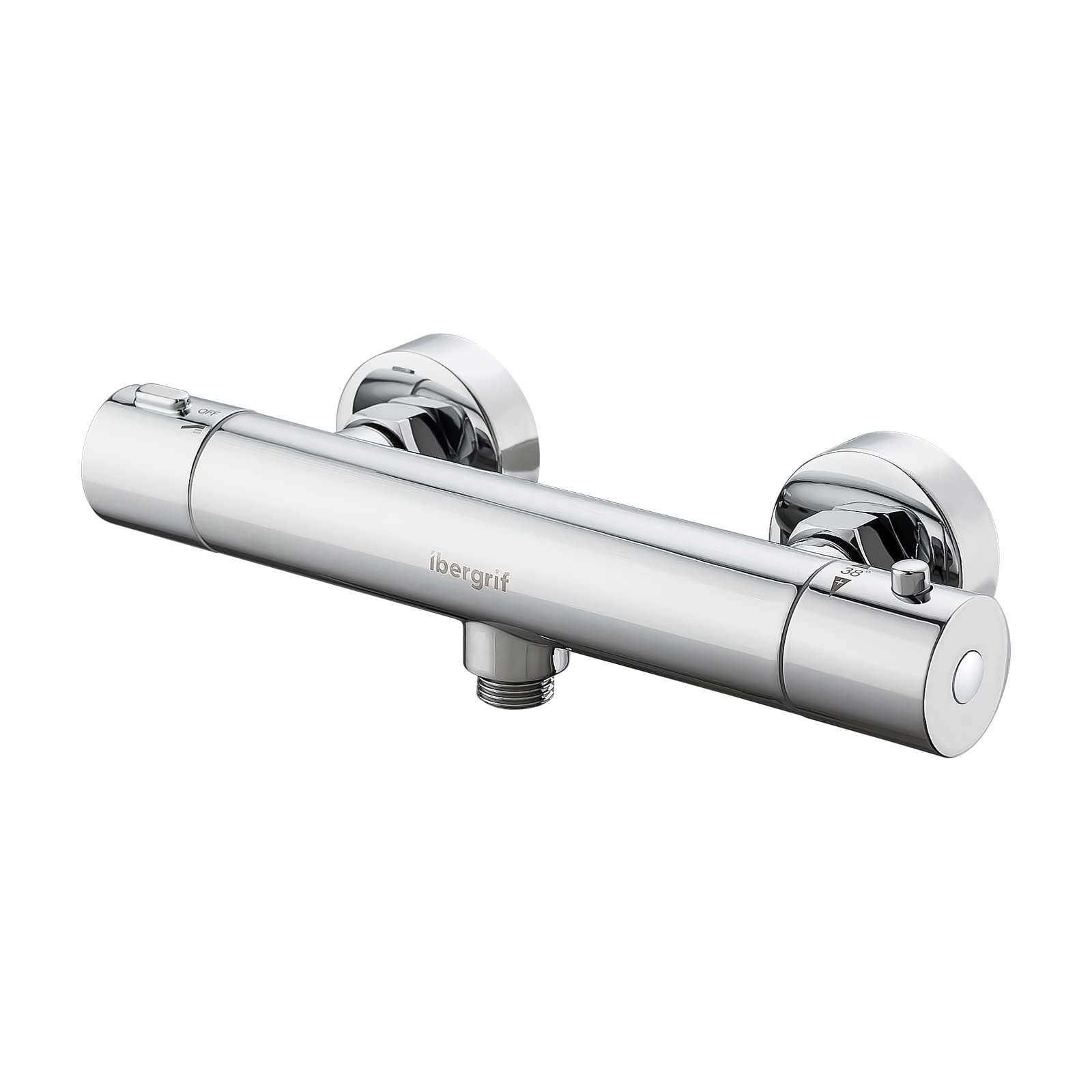 Ibergrif M21805-1 Thermostatic Shower Mixer Bar Two Outlet, Wall Mounted Shower Mixer Tap,Anti-Scald, Bottom 1/2" BSP, Chrome, Silver