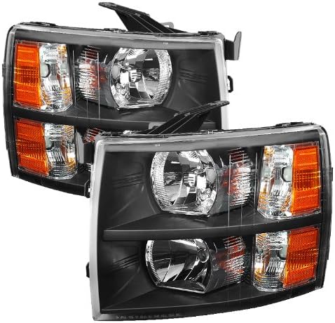 Jdragon for Chevy 2007-2014 Silverado Black Housing Replacement Headlights 1500 2500 3500