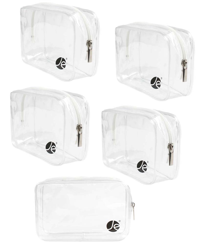 JAVOedge (5 PACK) Clear Cosmetic Makeup Organizing Zipper Bag, Vinyl Plastic Toiletry Case for Travel Accessories, White