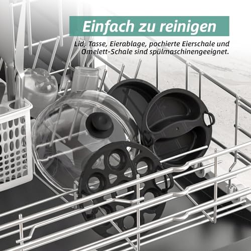 Eierkocher, 360W Kompakter Egg Cooker Multifunktional, 7 Eier leicht zu Pellen, Weich, Mittel, Hart Gekocht, Eierbecher, Omelett-maker, Dampfgarer, Signalton, Kontrollleuchte, BPA-frei