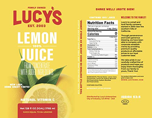 Lucy's Family Owned - Lemon Juice, 1 Gallon (128oz.) - Image 5