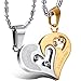 JewelryWe Valentine Day Gifts 2pcs His and Hers Matching Stainless Steel I Love You Heart Pendant Necklace Set for Couple - Colors Selectable