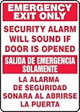 Accuform SBMEXT566VP Plastic Spanish Bilingual Sign, Legend "EMERGENCY EXIT ONLY SECURITY ALARM WILL SOUND IF DOOR IS OPENED/SALIDA DE EMERGENCIA SOLAMENTE LA ALARMA DE SEGURIDAD SONARA AL ABRIRSE LA PUERTA", 14" Length x 10" Width x 0.055" Thickness, Red on White