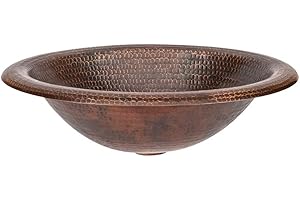 Premier Copper Products LO18RDB 18-Inch Wide Rim Oval Self Rimming Hammered Copper Sink, Oil Rubbed Bronze
