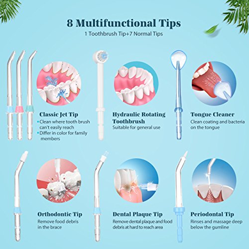 Habor Upgraded 600ml Water Flosser, 8 Jet Tips FDA Oral Irrigator, 70db Quiet 10 Pressure Electric Dental Flosser(Black) - Thumbnail 2