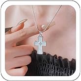 Zeshimb Gothic Cross Necklace Choker Enamel Cross Pendant Necklace Silver Round Snake Chain Religous Necklace White Crucifix Clavicle Necklace Hip Hop Jewelry for Women