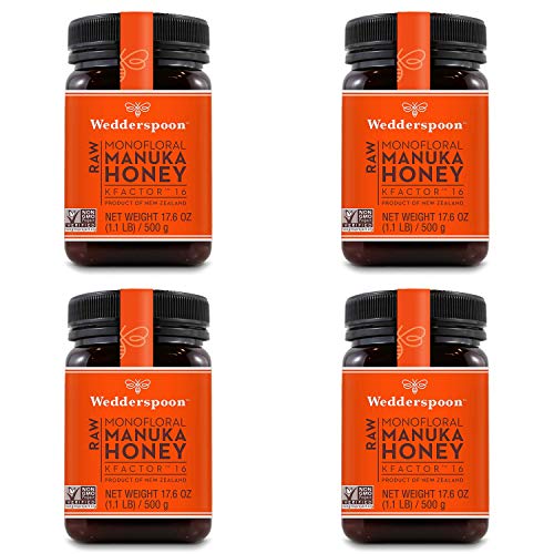 Wedderspoon Raw Premium Manuka Honey KFactor 16+, 17.6 Ounce Pack of 4