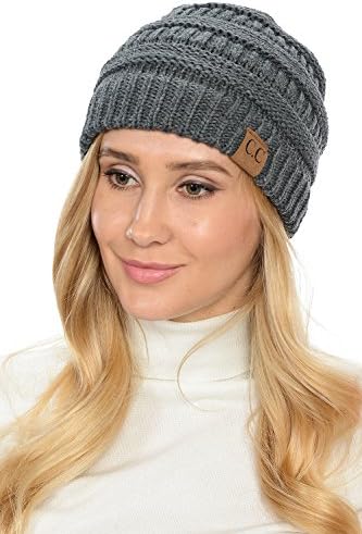 Yourstyle USA Trendy Warm Chunky Soft Stretch Cable Knit Slouchy Beanie (One Size, Charcoal)