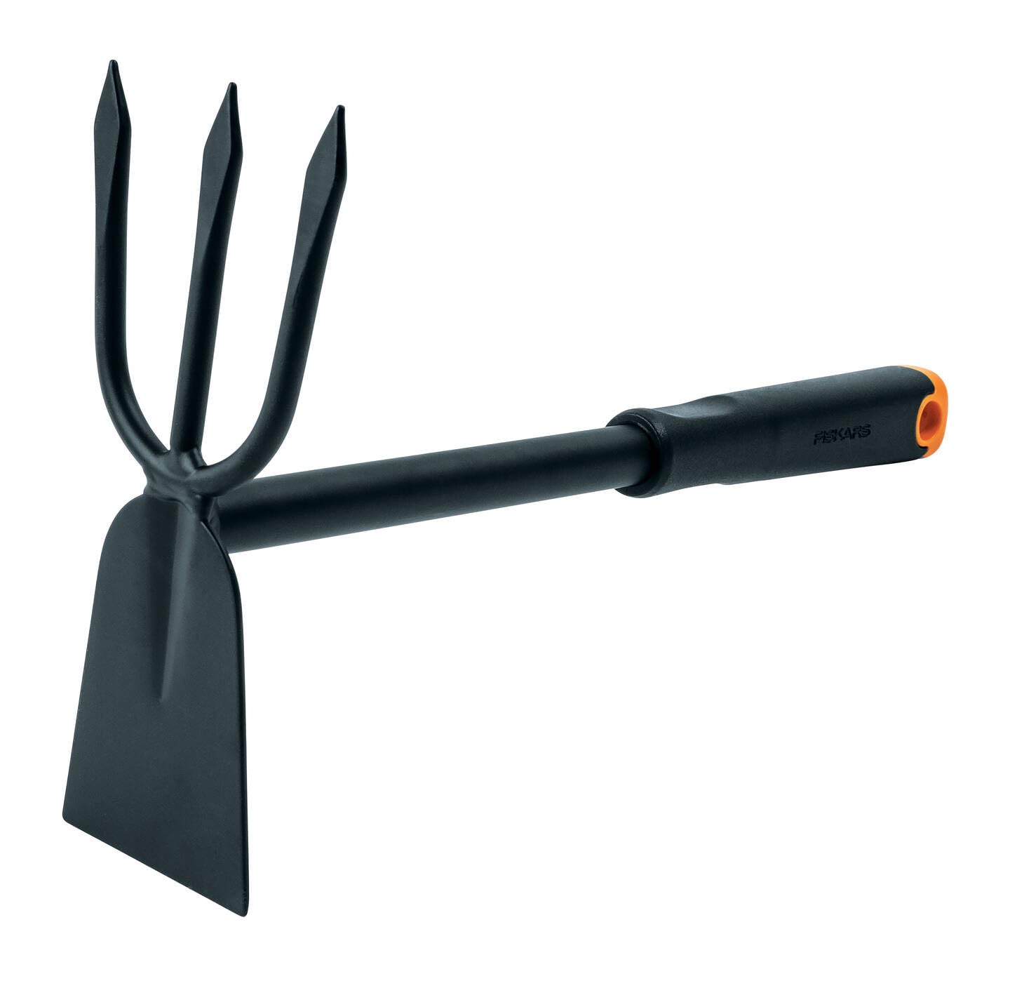 Fiskars Ergo Cultivator Hoe, Sharpened Hoe Blade, Length 30.5cm, Rust-Resistant Steel Blade, Plastic Handle, Black/Orange, 1027030
