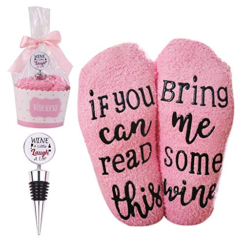 Funny Wine Socks and Wine Stopper - Wine Gifts for Wine Lovers, Mothers, Women, Mom, Wife - Wine Socks with If You Can Read This Socks Bring Me Some Wine Phrase - Gifts for Women Under 20 Dollars