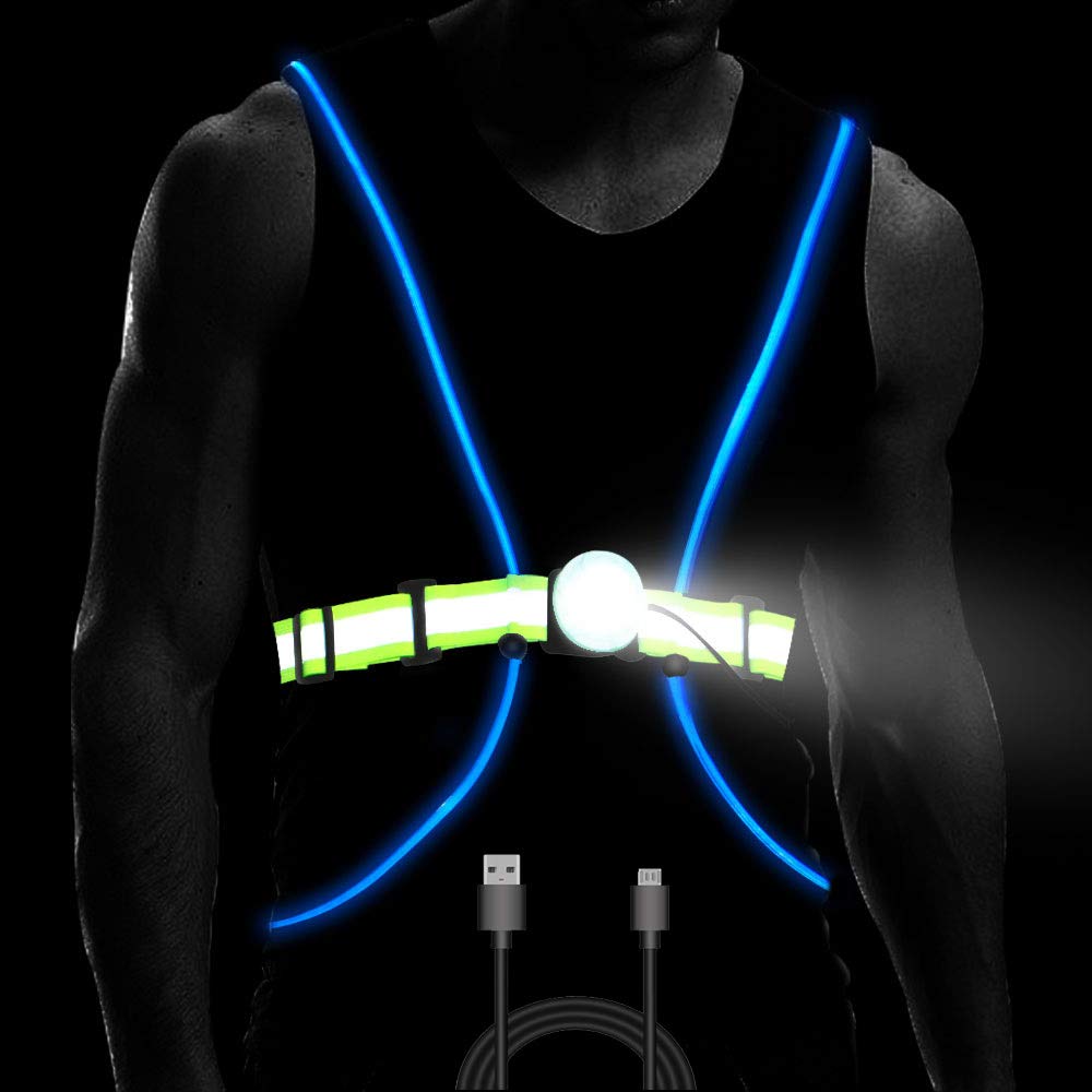 Photo 1 of LONGU Led Running Reflective Vest Safety Night Light USB Rechargeable Cycling Multicolored Fiber Optics Suit Women Men Kids Adjustable Light Weight Gear for Jogging Biking