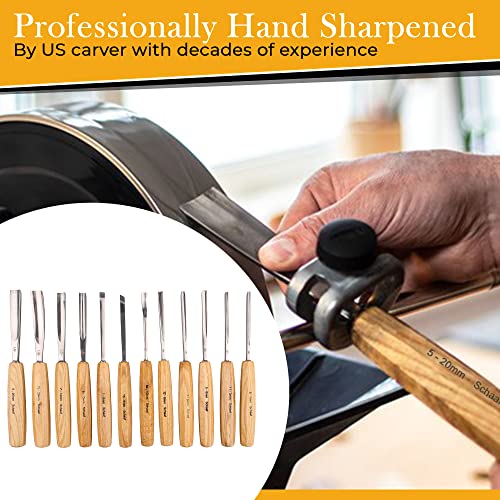 Professionally Hand Sharpened Schaaf Wood Carving Tools 12pc Wood Chisel Set with Canvas Case