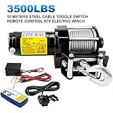 Liteway 12 VDC Winch 3500lbs/1591kg with Roller Fairlead Electric Steel Cable Winch Kit, Handheld Remote Waterproof Boat Jeep Truck Trailer Offroad, 2 Years Warranty
