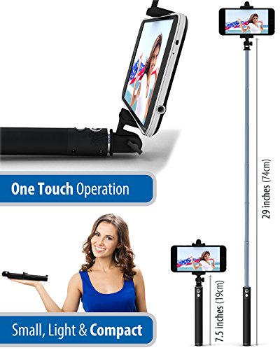 Premium 5-In-1 Bluetooth Selfie Stick (Powered by USA Technology) For iPhone X, 8, 7, 6, 5, Samsung Galaxy S9, S8, S7, S6, S5 - Get Perfect Selfies - No Apps, No Batteries, No Downloads Required