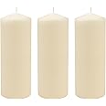 Stonebriar 3 Pack Tall 3 x 8 Inch 80 Hour Long Burning Unscented Ivory Wax Pillar Candles