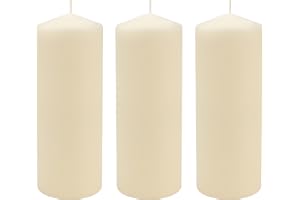 Stonebriar 3 Pack Tall 3 x 8 Inch 80 Hour Long Burning Unscented Ivory Wax Pillar Candles