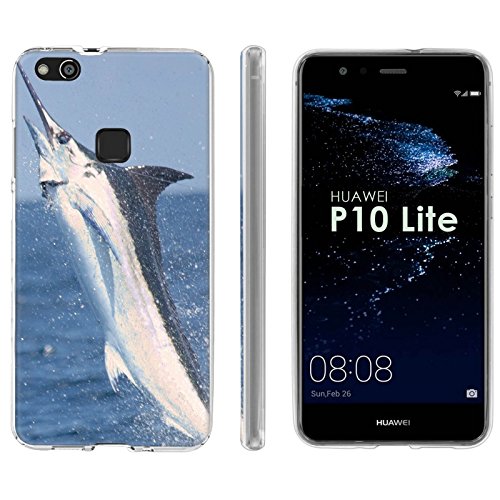 Huawei P10 Lite TPU Silicone Phone Case [Mobiflare] [Clear] Ultraflex Thin Gel Phone Cover - [Marlin Fish] for Huawei P10 Lite [5.2" Screen]