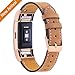 Mornex Replacement Leather Band Compatible for Charge 2, Fitness Strap Women Men Small Large (Light Brown- Rosegold Buckle)