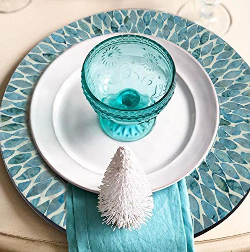 Mother Of Pearl Inlay Wood Charger Plates for Dining, Party, Wedding Reception and Decoration (Aqua Mosaic (2 Pack)) - Thumbnail 4