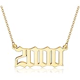 M MOOHAM Birth Year Necklace for Women, 18K Gold Plated Old English Birth Year Number Pendant Necklace Jewelry Gifts for Women Birthday Anniversary, 1970-2021