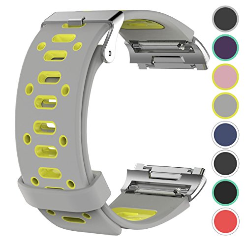 Fitbit Ionic Silicone Waterproof Replacement Band, Sport Edition for Men or Women by Pantheon, Fitbits Newest Fitness Tracker Smart Watch Wristbands, Medium to Large Strap (Gray and Yellow)
