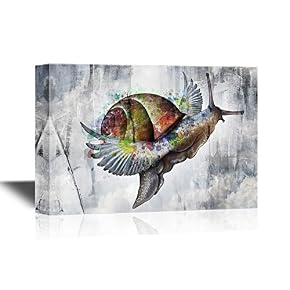 Snail with Wings Flying in The Sky on Grunge Background