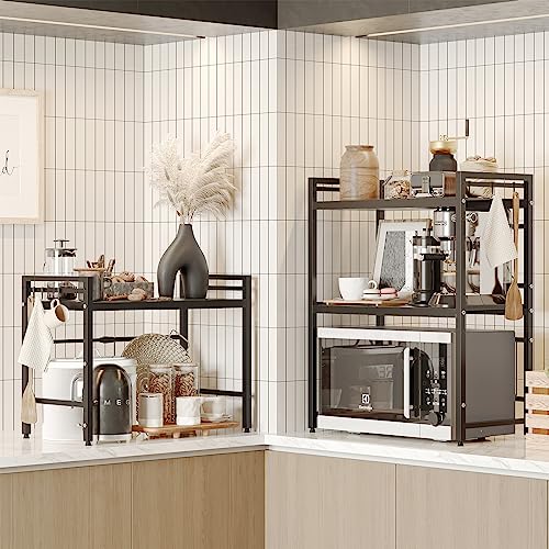NETEL Soporte Extensible para microondas, Estante para Cocina, Altura Ajustable Estante para microondas, Organizador de Cocina, 3 Niveles con 8 Ganchos, Kitchen Shelves, Negro