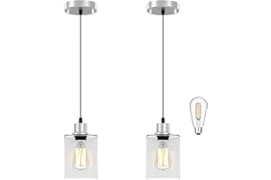 LIGHTBIZ Pendant Light Kitchen Island Lighting 2 Pcs, with Bulb & Clear Glass Shade - 59 Inch Hanging Cord Farmhouse Hanging Lighting Fixture for Dining Room Bedroom Hallway - Brushed Nickel