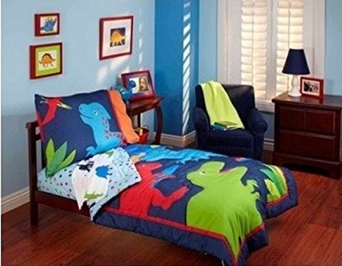 Garanimals "Dino-Mite" Dinosaurs 4-piece Toddler Bedding Set, Blue and Red Comforter Set for Boys