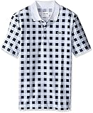 Lacoste Men's Golf Performance Short Sleeve Superlight Gingham Print Polo Shirt, White/Navy Blue, 7
