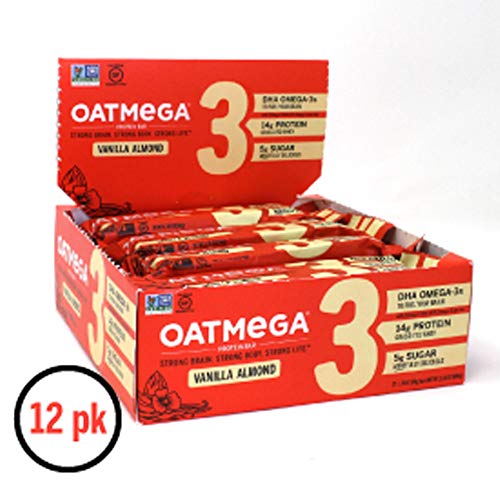 OATMEGA Protein Bar, Vanilla Almond, Energy Bars Made with Omega-3 and Grass-Fed Whey Protein, Healthy Snacks, Gluten Free Protein Bars, Whey Protein Bars, Nutrition Bars, 1.8 ounce (12 Count)