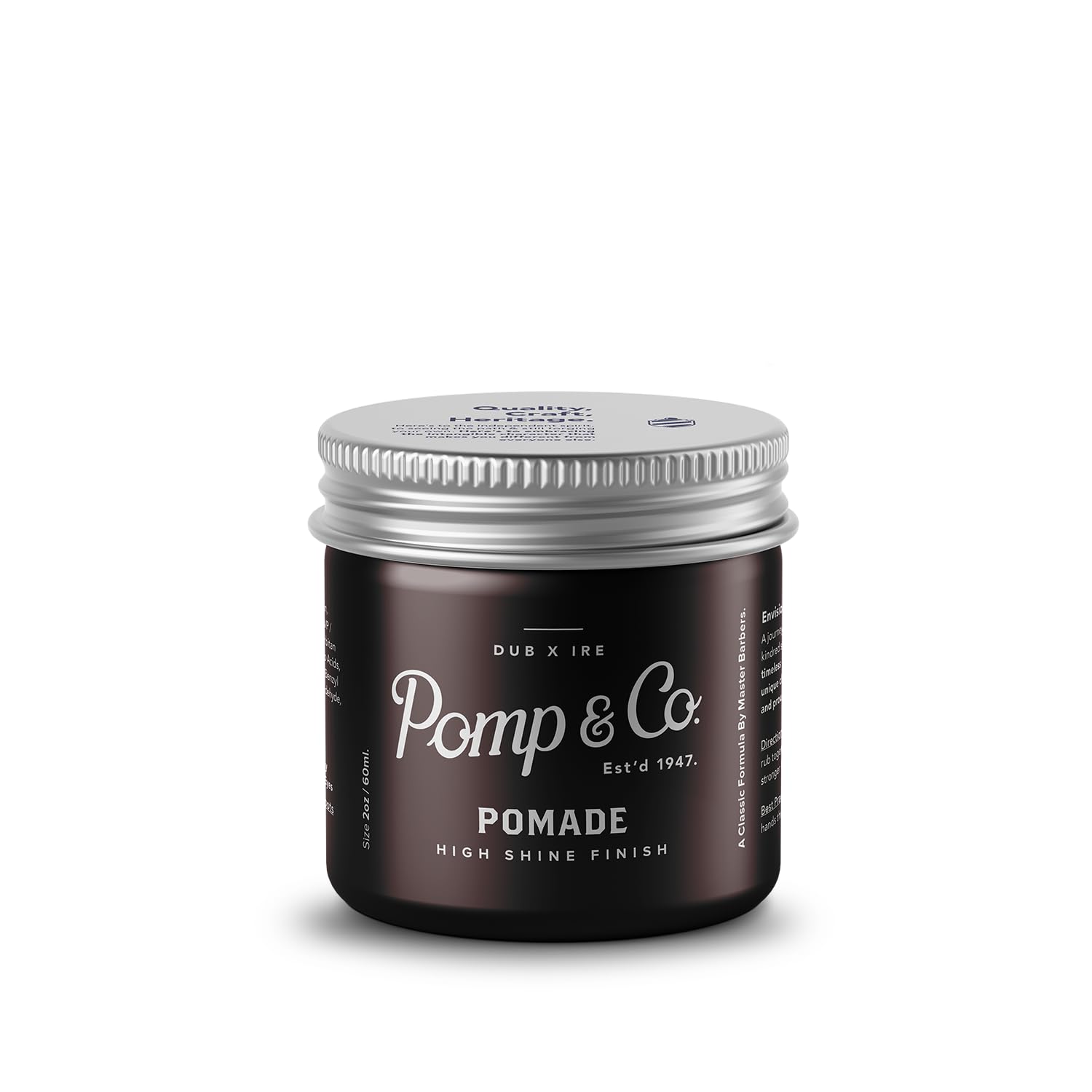Pomp & Co High Shine Pomade for Men, Water-Based Hair Styling Pomade with Medium Strong Hold, Wet Look Finish, Classic Scent, Barber Grade, 60ml