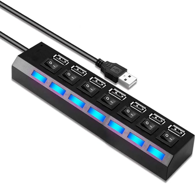 Multi Port USB Splitter, 7 in 1 USB 2.0 Hub with High Speed