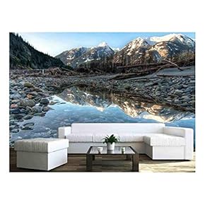 River Side Pool Contains Perfect Mountain Reflect - Removable Wall Mural | Self-Adhesive Large Wallpaper - 66x96 inches