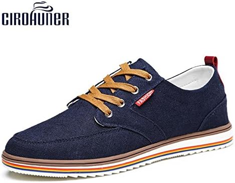 CIROHUNER Men’s Solid Canvas Low Top Lace-up Sneaker (10.5 US, Deep Blue)