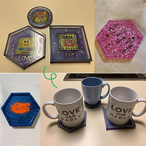 Jatidne Resin Molds Coaster Silicone Molds for Resin Epoxy Casting Molds 4 Pieces Shapes with Flowers and Beads DIY Craft Making