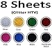 QERA Pro 8 Colors (12 by 10 Inches) Glitter Heat Transfer Vinyl (HTV) Sheets for T-Shirts and Other Fabrics - Press on HTV Vinyl for Silhouette Cameo, Cricut, Craft Cutters and More