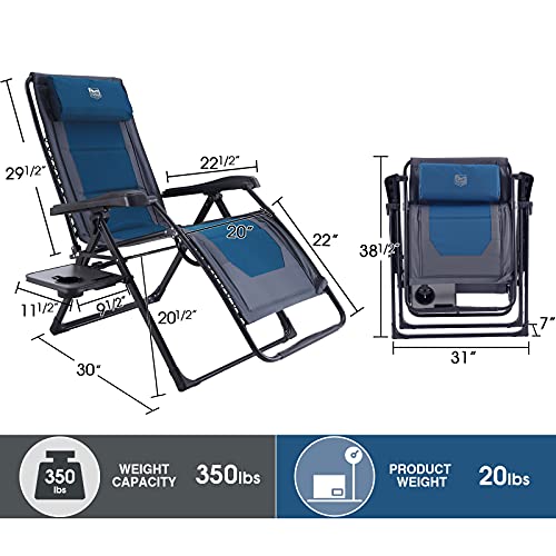 TIMBER RIDGE Oversized Zero Gravity Chair Padded Patio Lounger with Cup