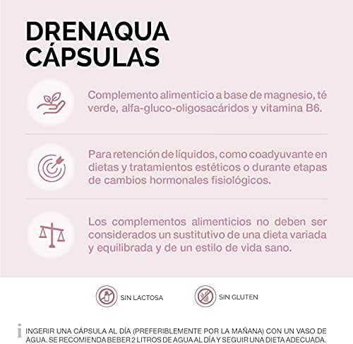 Lab - Drenaqua, Nahrungsergänzungsmittel zur Flüssigkeitsausscheidung, mit Grüntee-Extrakt, Kalium, Magnesium, Präbiotika und Vitamin B6, Gluten- und Laktosefrei, 30 Kapseln