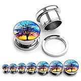 PiercingJ Mens Womens Pair Punk Stainless Steel Screw Tunnels Ear Expander Stretcher Piercing Gauge (Tree of Life)