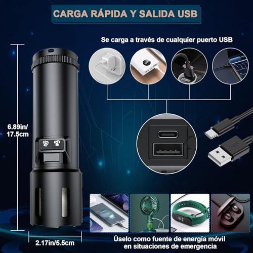 ALKDHDU Linterna Led Recargable 10000 Lumenes,Lampara de Mano Potente Tactico Militar USB,IPX5 Impermeable 4 Modos, Tecnología de Cola Innovadora para Emergencias,Camping,Exteriores y Aventuras