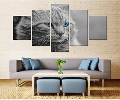 5 Pinturas De Lona Moda Moderna Estilo Gris Animal Gato De Ojos