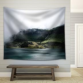 Landscape with Mountains in Fog - Fabric Wall Tapestry Home Decor - 51x60 inches