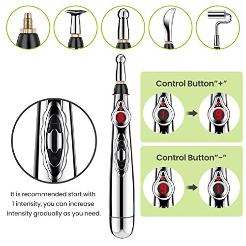 Acupuncture Pen LIUMY 5 in 1 Electronic Acupuncture Pen with Replaceable Massage Head, Multi-Function Massage Pen Tools for Pain Relief, Meridian Energy Pulse Massage (with 2 Gel) - Thumbnail 3