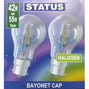 STATUS 42 W (= 55 W – 60 W) BC B22 B22d GLS Eco, halogeen, Classic-spaarlampen, dimbare lampen, bajonetfitting, 630…