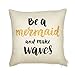 Fjfz Be a Mermaid and Make Waves Motivational Sign Inspirational Quote Cotton Linen Home Decorative Throw Pillow Case Cushion Cover with Words for Sofa Couch, Gold Glitter and Black, 18