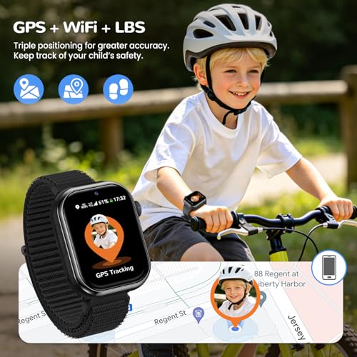 4G Children's Smartwatch GPS Watch with Video Calls, Voice Chat, School Mode, Dual Camera, Alarm, Pedometer, IP68 Calculator Smart Watch for Boys and Girls, Black