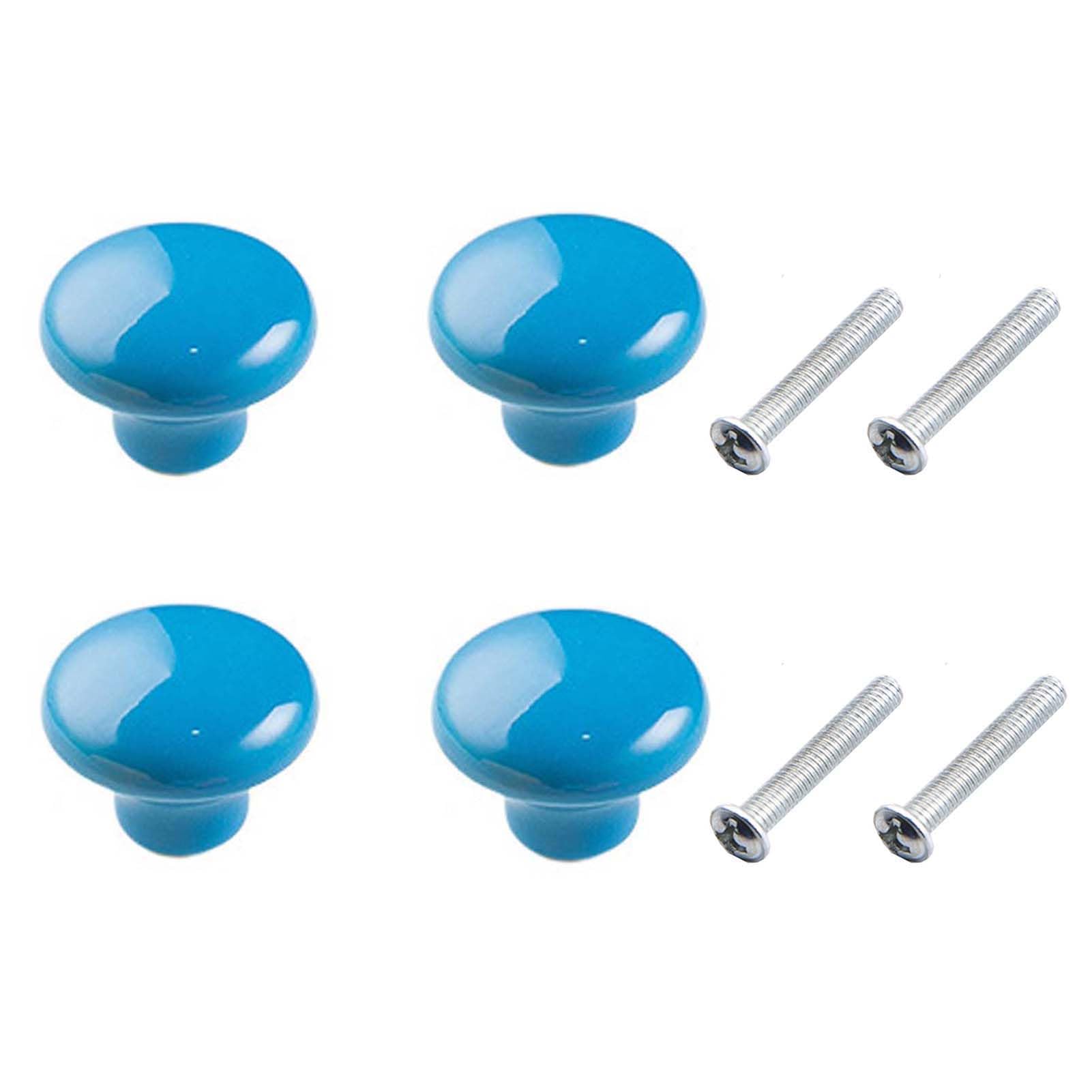 Yesmin 4 Pcs Colored Ceramic Drawer Handles,Cute Cabinet Handles,Wardrobe Door Single Hole Handles,Bedroom,Living Room,Kitchen Furniture-Blue